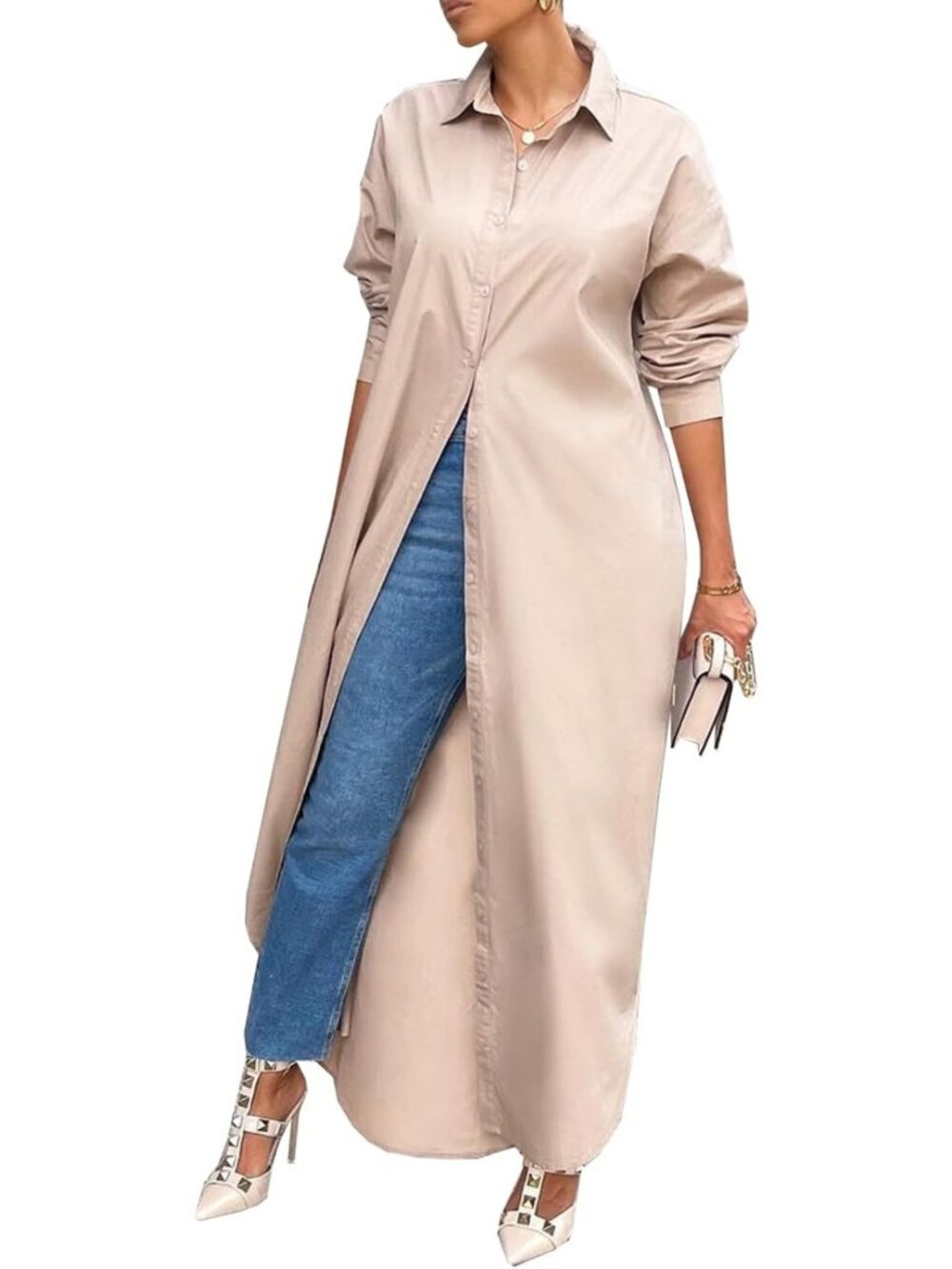 Casual Long Sleeve Cotton Maxi Shirt Dress for Women - Perfect Everyday Style